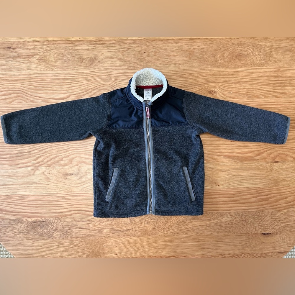 CARTER’S Boys Long-Sleeve Zip-Up Fleece Jacket - Charcoal/Black - Size 24 Months